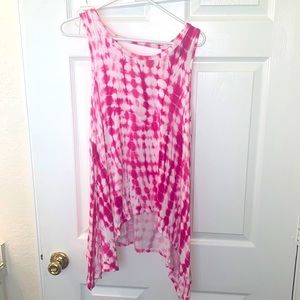 Pink and white tie die tank top